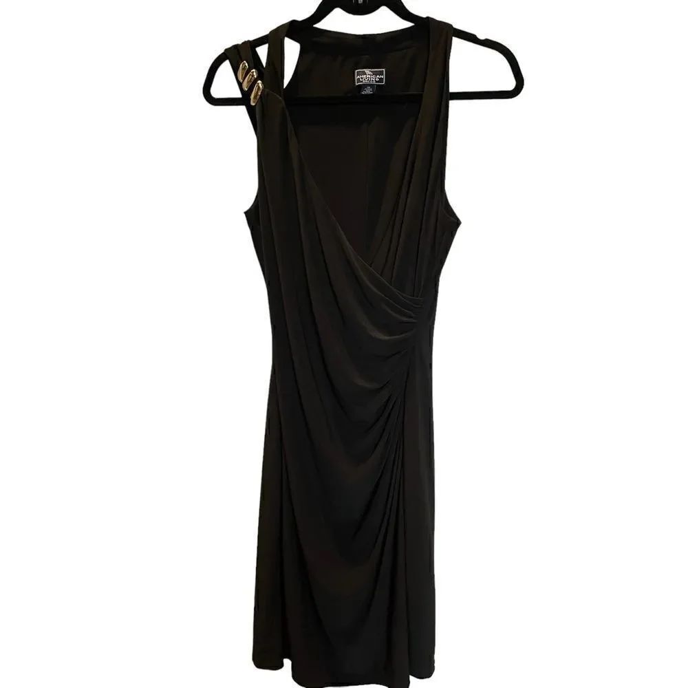 American Living Women's Midi Black Cocktail Dress Sleeveless Size 10 V neck